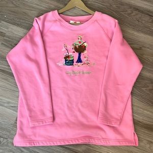 Quacker Factory Womens L Pink Embellished Lazy Summer Picnic Sweatshirt